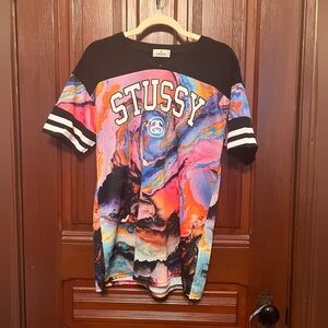 Stussy marbled / tie dye black sporty long T shirt dress / coverup 12 EDM RAVE